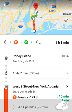trajeto de metrô de Nova York pelo Google Maps